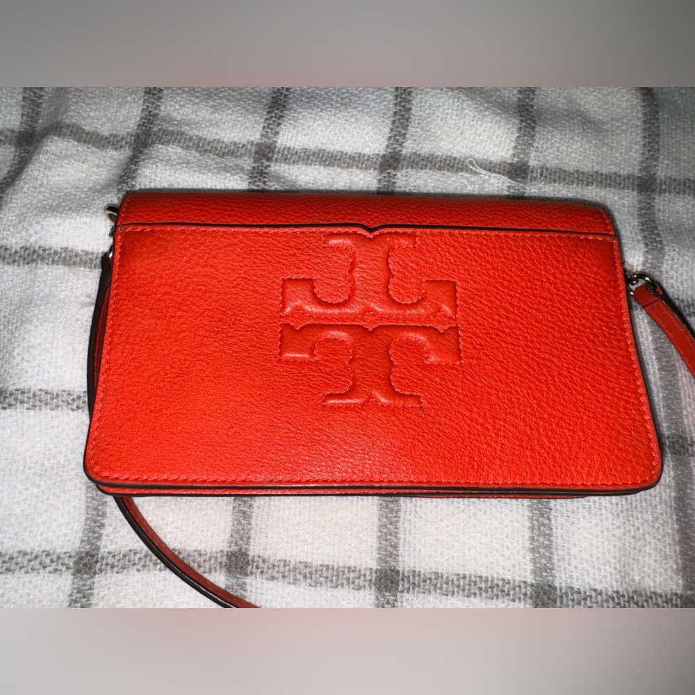 Tory Burch Handbag Red Leather Flap Shoulder Bag Crossbody